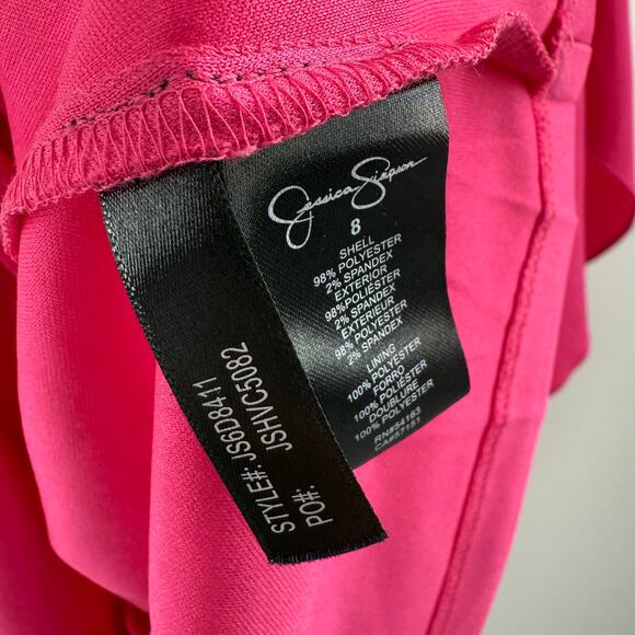 Jessica Simpson Dress SZ8 NWT Bow Back Flutter Sleeve Fuchsia Pink Cocktail Mini - Picture 15 of 16